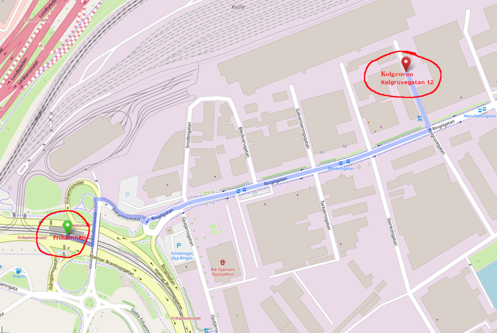 Karta Frihamnen till Kolgruvan