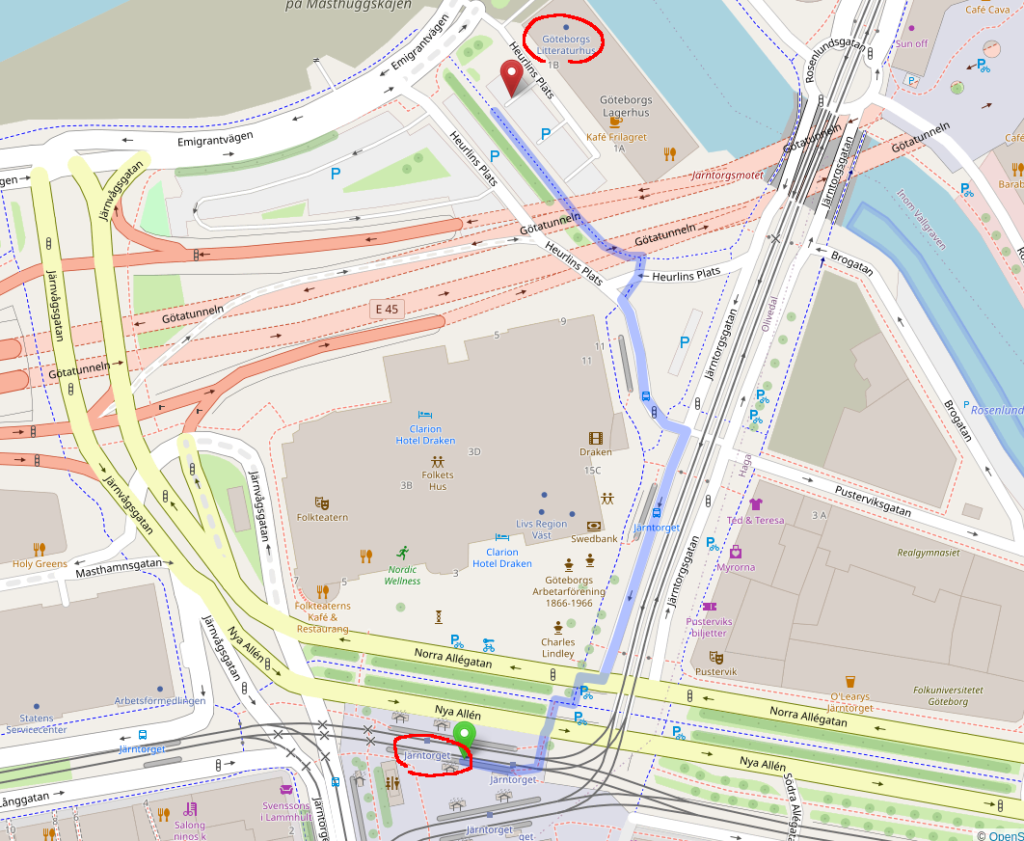Karta Järntorget till Litteraturhuset